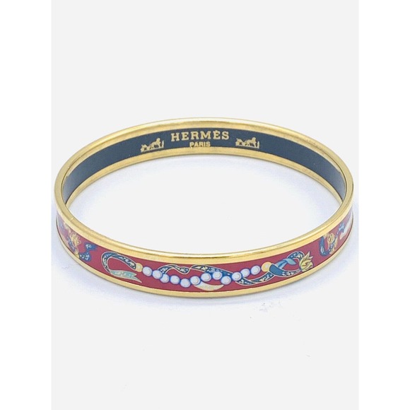 Hermes Emaille PM Bangle Gold Plated Red - Picture 1 of 4